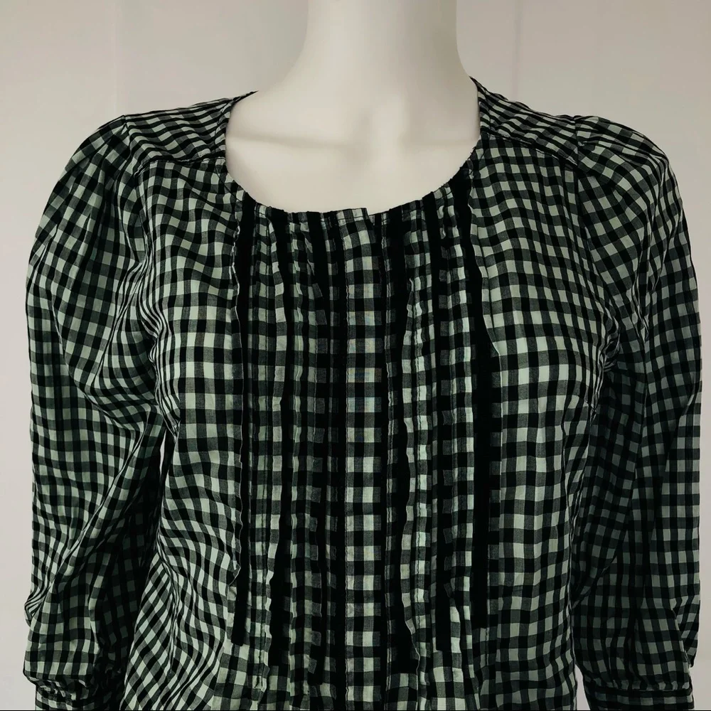 Anthropologie‎ Meadow Rue Gingham Pintuck Top Sz 6